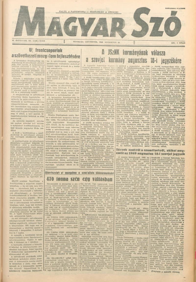 Magyar Szó, 6. évf. 1949. augusztus 25. 201. sz. 1–4. oldal