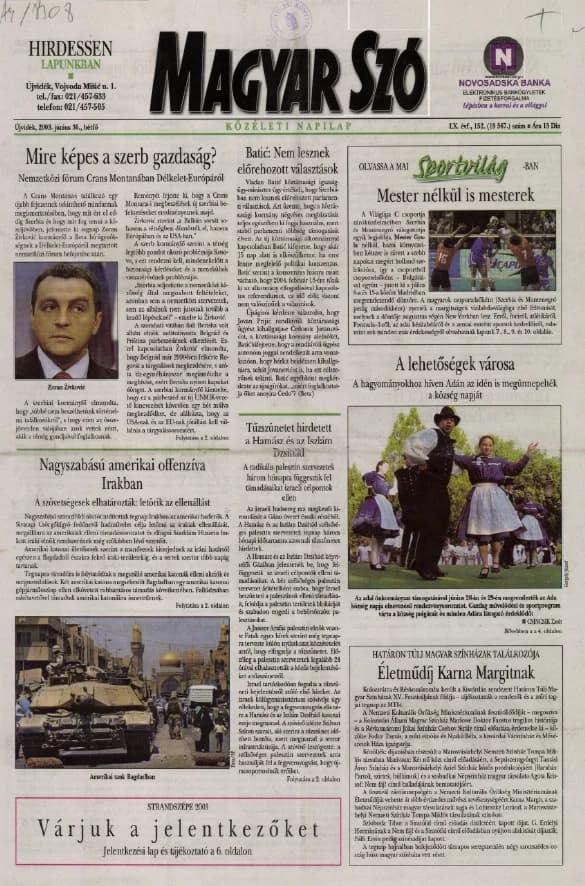 Magyar Szó, 60. évf. 2003. június 30. 152. sz. 1–16. oldal