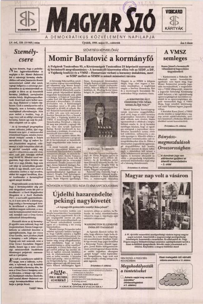 Magyar Szó, 55. évf. 1998. május 21. 120. sz. 1–16. oldal