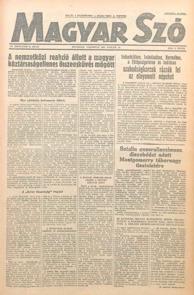 Magyar Szó, 4. évf. 1947. január 12. 10. sz. 1–8. oldal