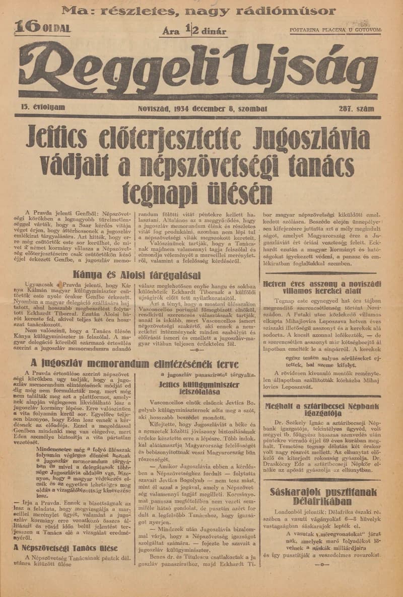 Reggeli Újság, 15. évf. 1934. december 8. 287. sz.