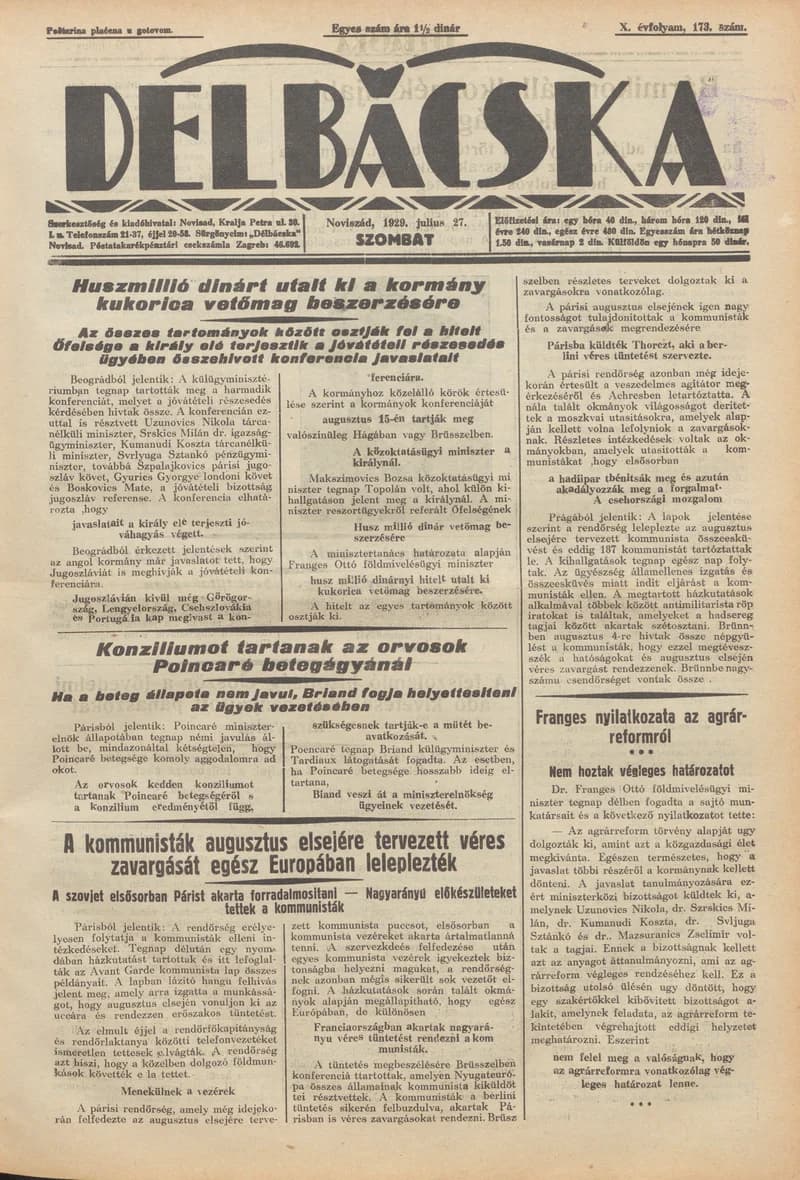 Délbácska, 10. évf. 1929. július 27. 173. sz.