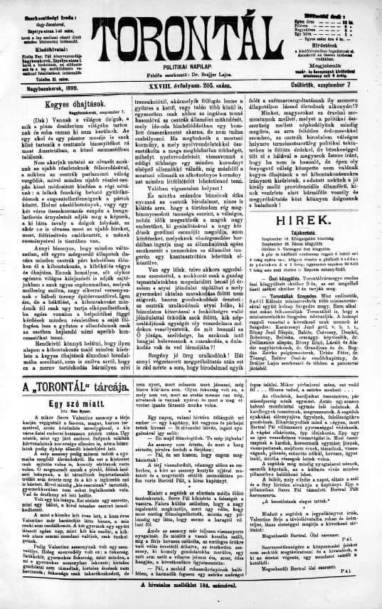 Torontál, 28. évf. 1899. szeptember 7. 205. sz.