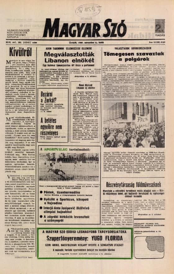 Magyar Szó, 46. évf. 1989. november 6. 305. sz. 1–20. oldal