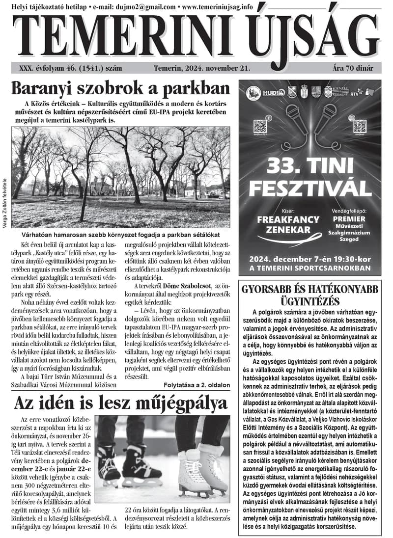Temerini Újság, 30. évf. 2024. november 21. 46. sz.