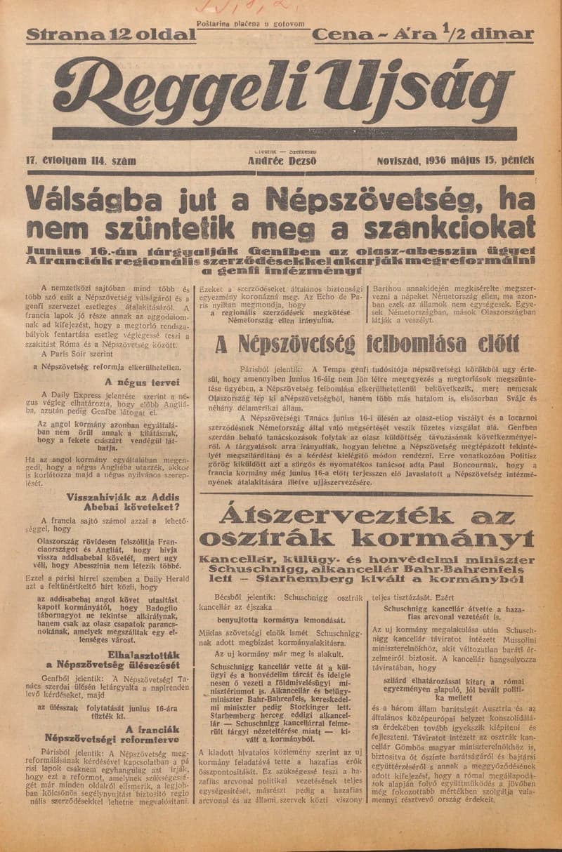Reggeli Újság, 17. évf. 1936. május 15. 114. sz.
