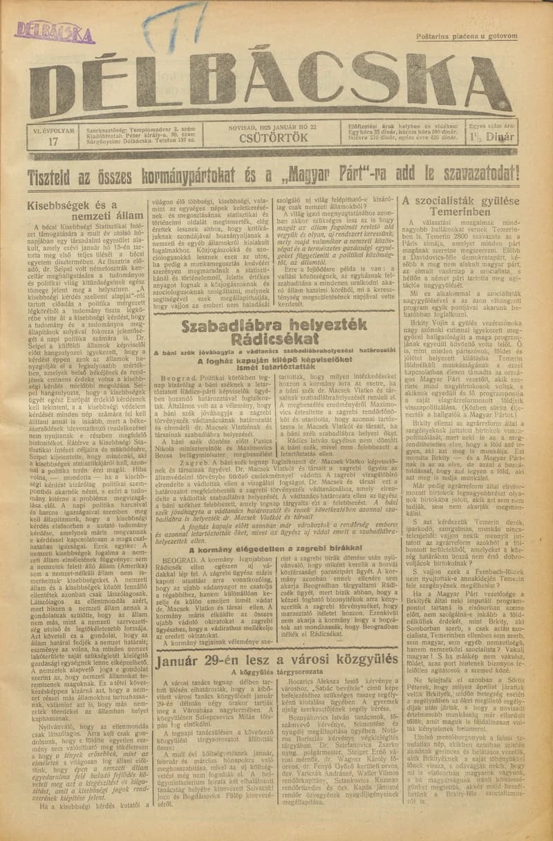 Délbácska, 6. évf. 1925. január 22. 17. sz.