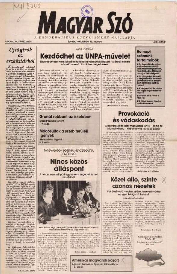 Magyar Szó, 49. évf. 1992. február 15. 44. sz. 1–20. oldal