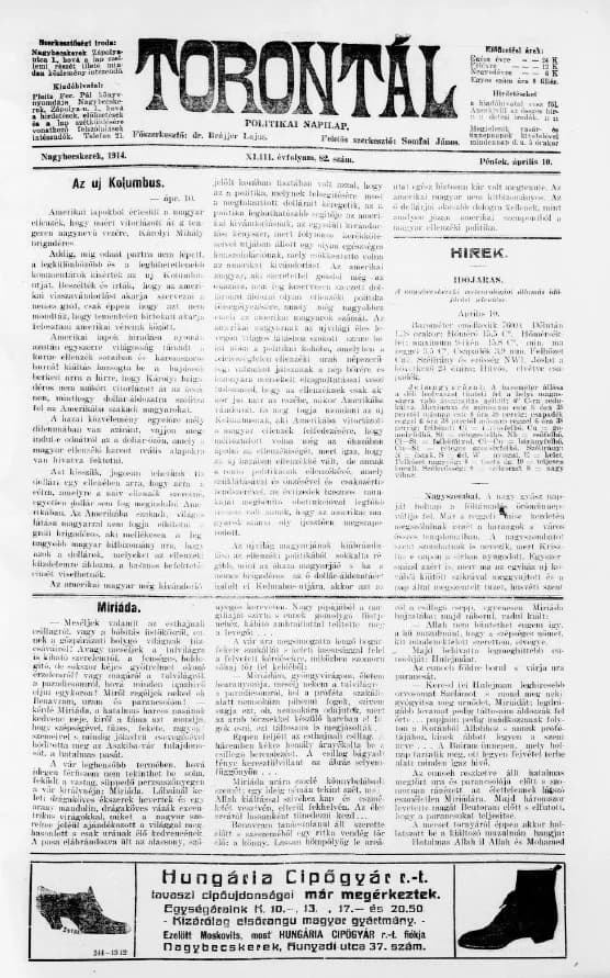 Torontál, 43. évf. 1914. április 10. 82. sz.