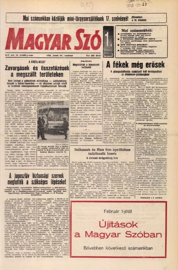 Magyar Szó, 45. évf. 1988. január 24. 22. sz. 1–28. oldal