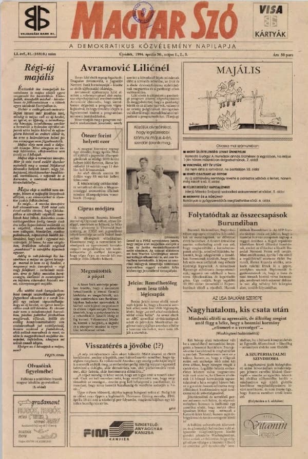 Magyar Szó, 51. évf. 1994. április 30. – május 3. 81. sz. 1–28. oldal