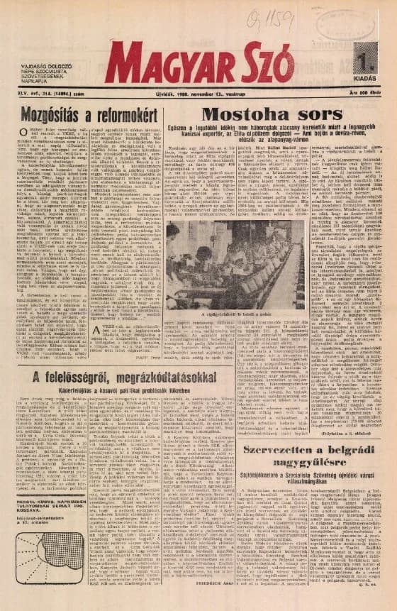 Magyar Szó, 45. évf. 1988. november 13. 314. sz.