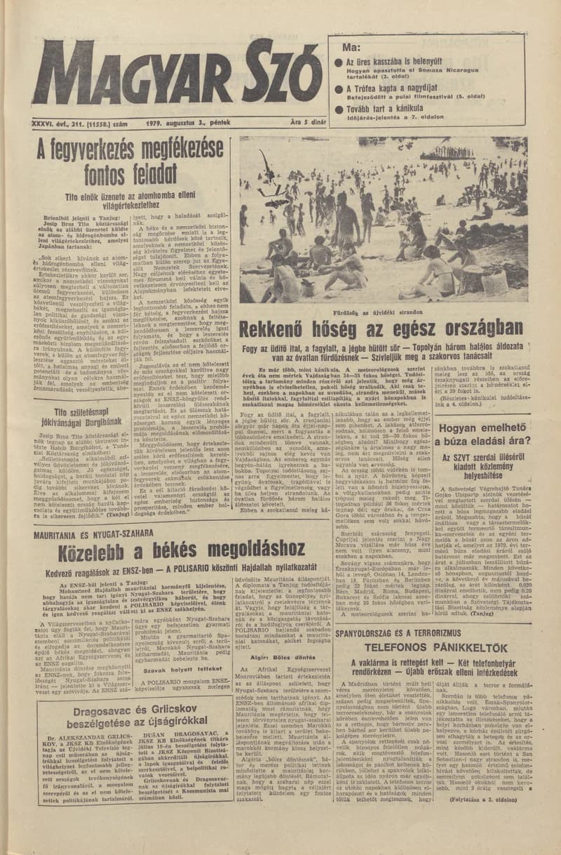 Magyar Szó, 36. évf. 1979. augusztus 3. 211. sz. 1–20. oldal