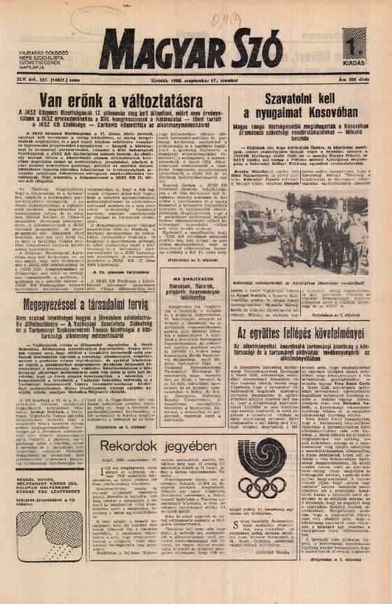 Magyar Szó, 45. évf. 1988. szeptember 17. 257. sz.