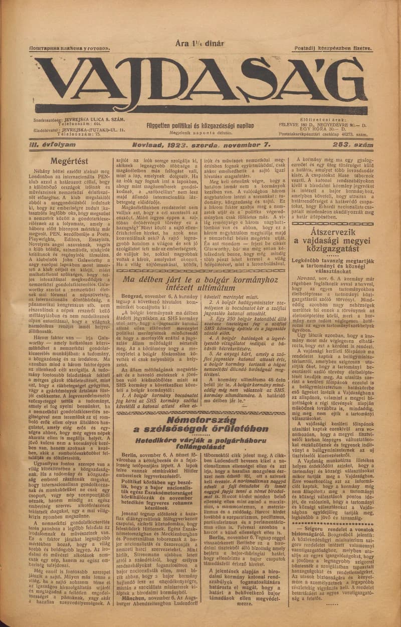 Vajdaság, 3. évf. 1923. november 7. 253. sz.