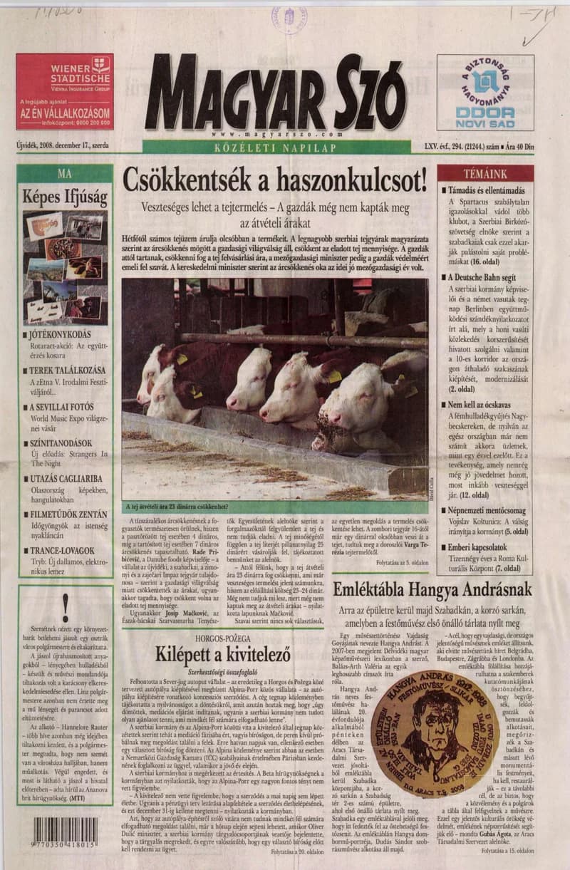 Magyar Szó, 65. évf. 2008. december 17. 294. sz. 1–20. oldal