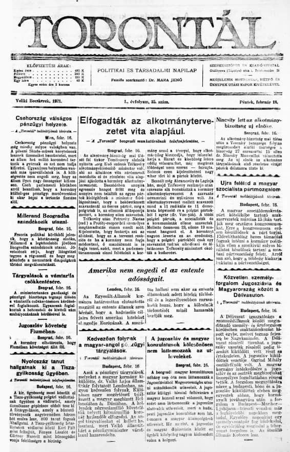 Torontál, 50. évf. 1921. február 18. 35. sz.