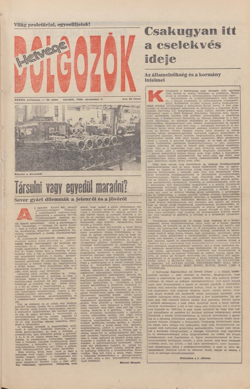 Dolgozók, 39. évf. 1985. december 5. 48. sz.