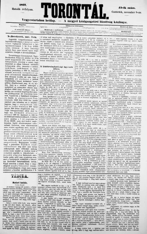 Torontál, 6. évf. 1877. november 8. 45. sz.