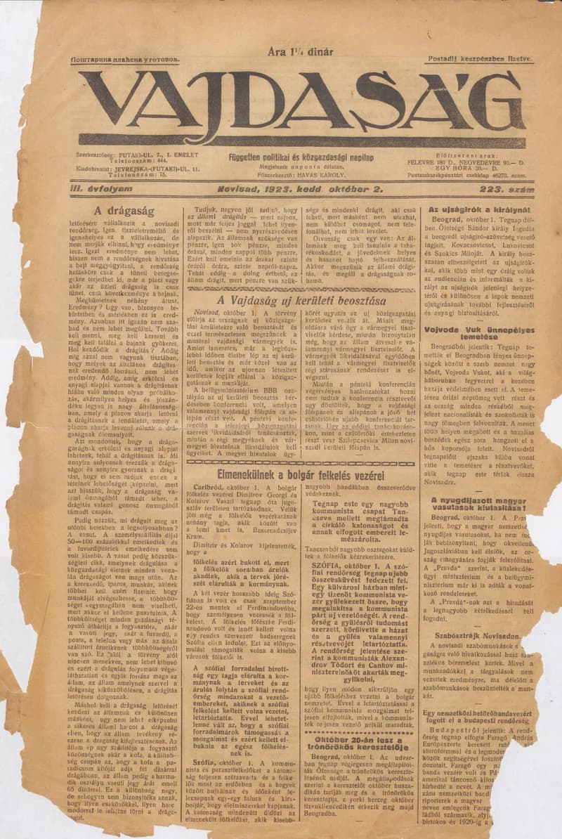 Vajdaság, 3. évf. 1923. október 2. 223. sz.