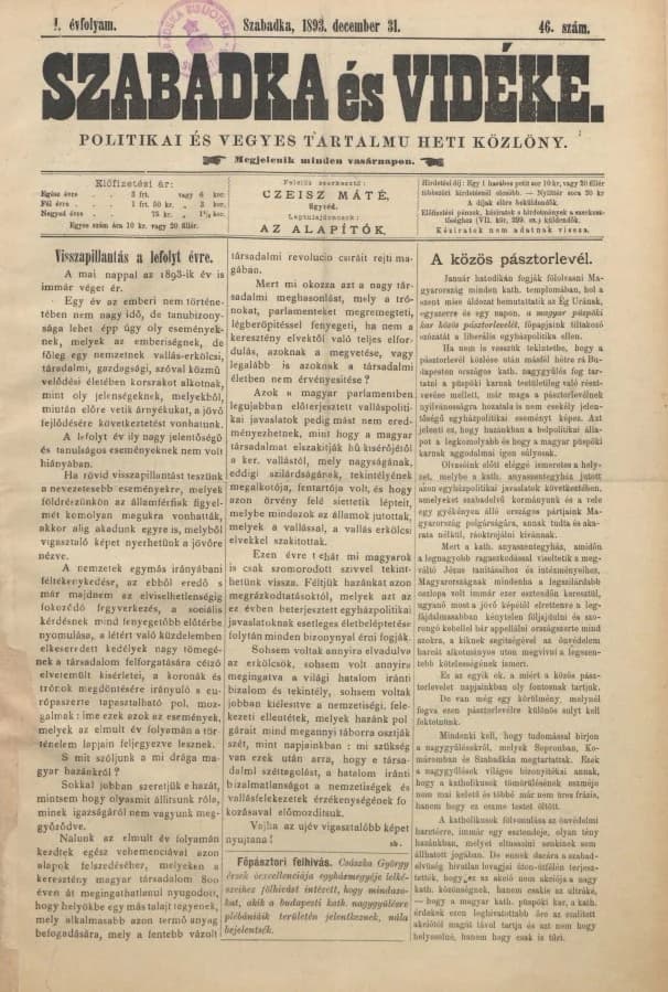 Szabadka és vidéke II, 1. évf. 1893. december 31. 46. sz.