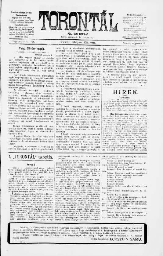 Torontál, 33. évf. 1904. augusztus 5. 178. sz.