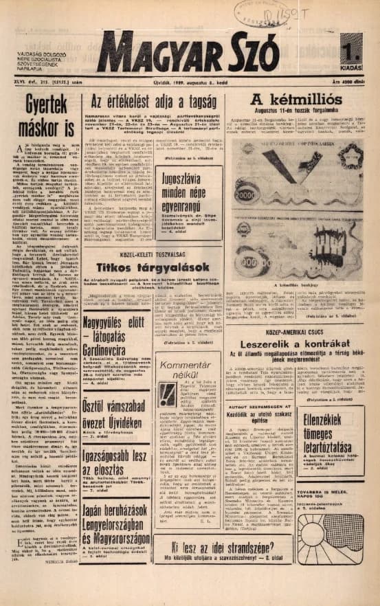 Magyar Szó, 46. évf. 1989. augusztus 8. 215. sz. 1–16. oldal
