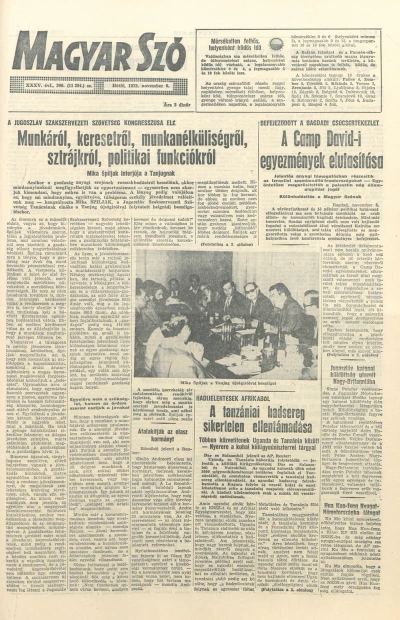 Magyar Szó, 35. évf. 1978. november 6. 306. sz. 1–8. oldal