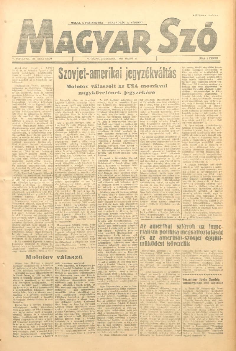 Magyar Szó, 5. évf. 1948. május 13. 113. sz. 1–4. oldal