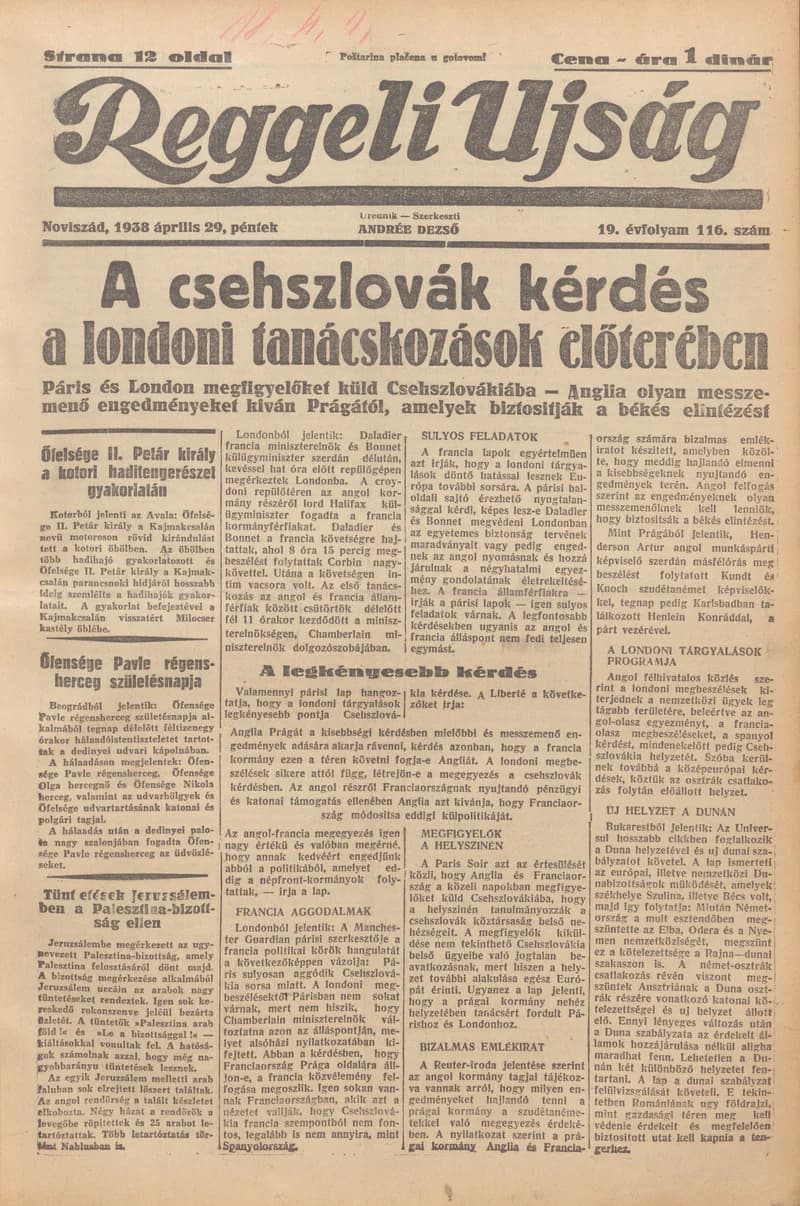Reggeli Újság, 19. évf. 1938. április 29. 116. sz.