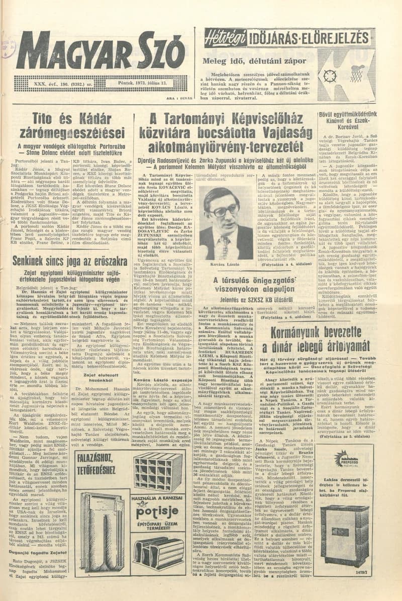 Magyar Szó, 30. évf. 1973. július 13. 190. sz. 1–14. oldal