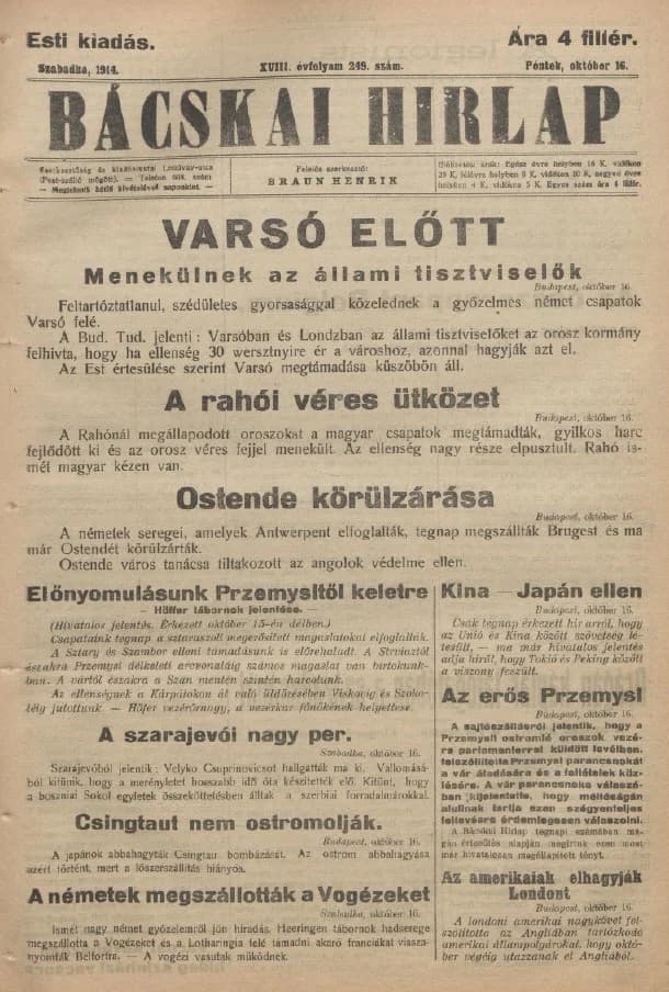 Bácskai Hirlap, 18. évf. 1914. október 16. 249. sz.