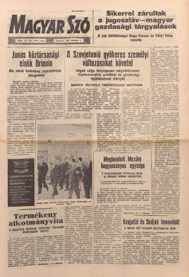 Magyar Szó, 25. évf. 1968. október 5. 275. sz. 1–16. oldal