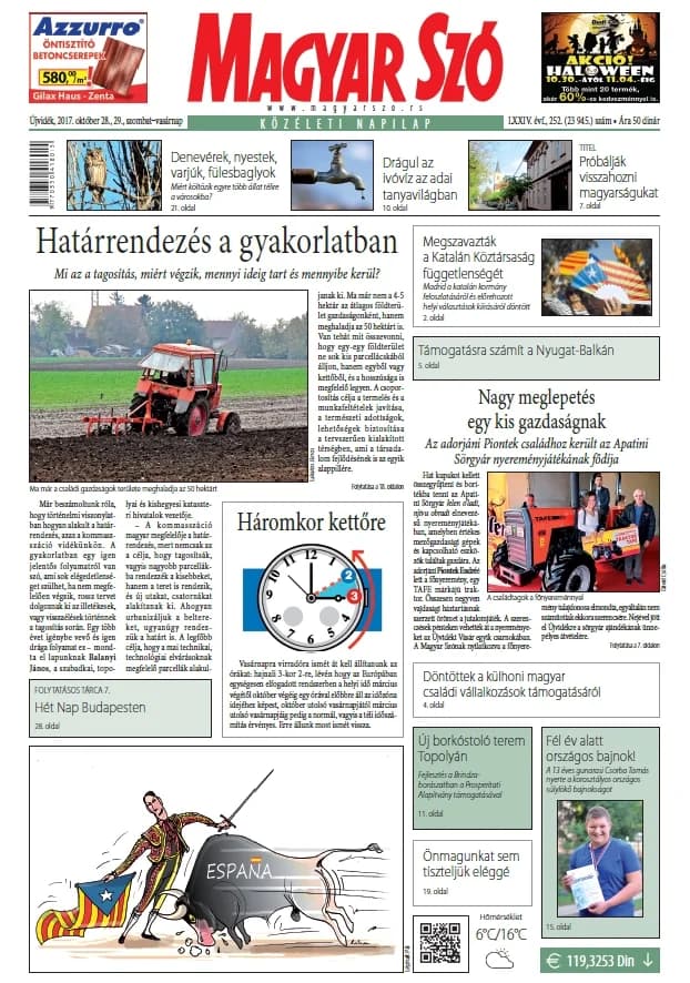 Magyar Szó, 74. évf. 2017. október 28. – 29. 252. sz. 1–32. oldal