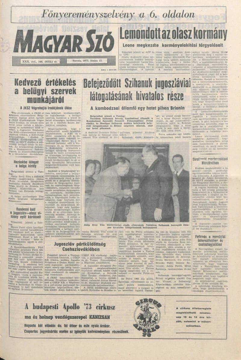 Magyar Szó, 30. évf. 1973. június 13. 160. sz. 1–20. oldal