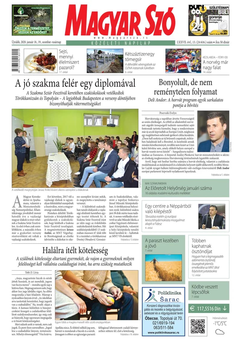 Magyar Szó, 77. évf. 2020. január 18. – 19. 13. sz. 1–32. oldal