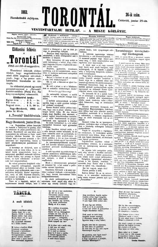 Torontál, 12. évf. 1883. június 28. 26. sz.