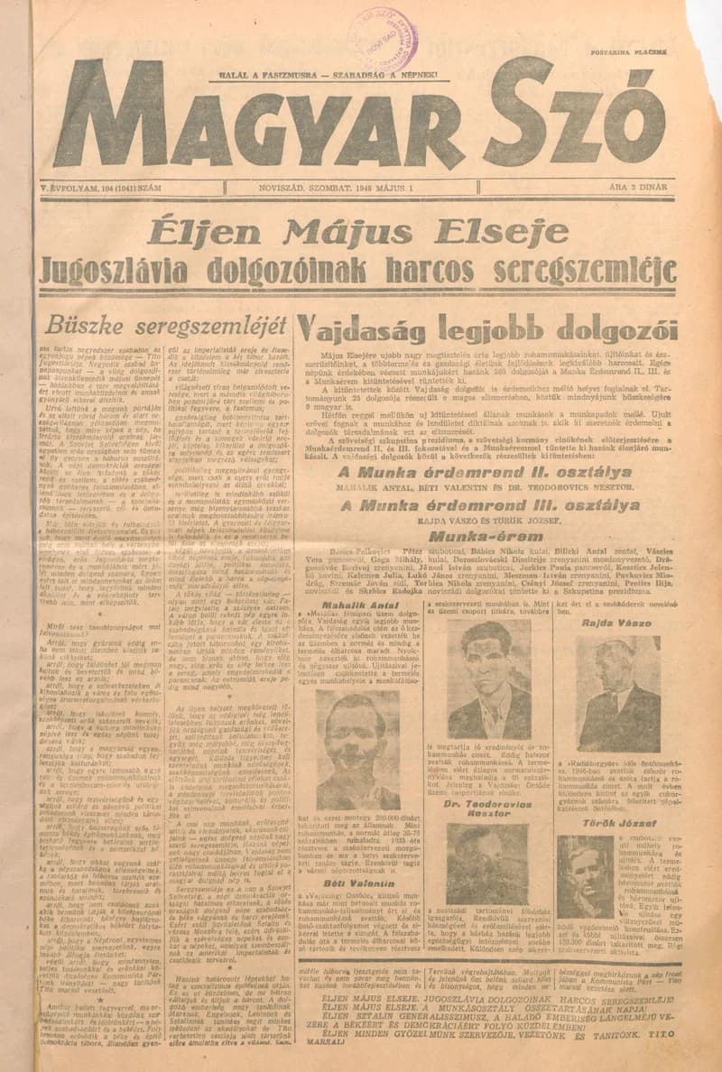 Magyar Szó, 5. évf. 1948. május 1. 104. sz. 1–4. oldal