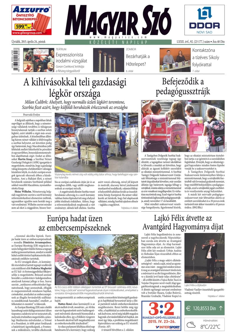 Magyar Szó, 72. évf. 2015. április 24. 92. sz. 1–16. oldal