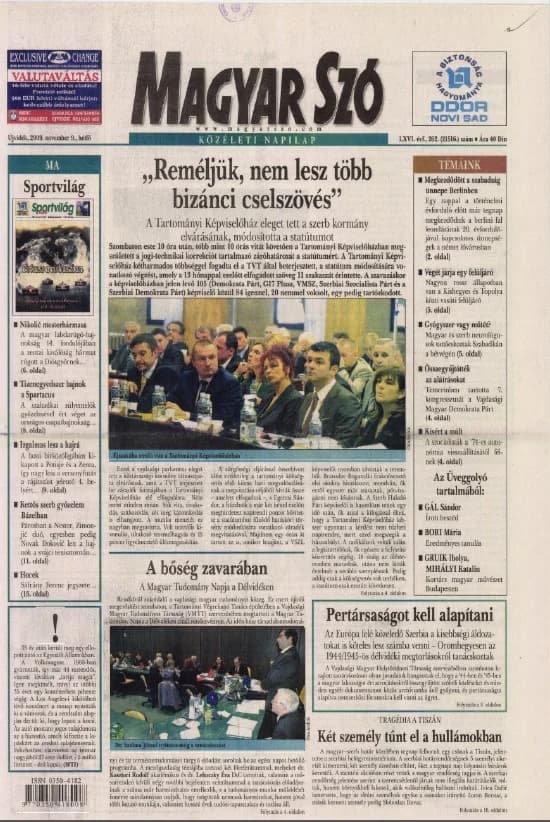 Magyar Szó, 66. évf. 2009. november 9. 262. sz. 1–16. oldal