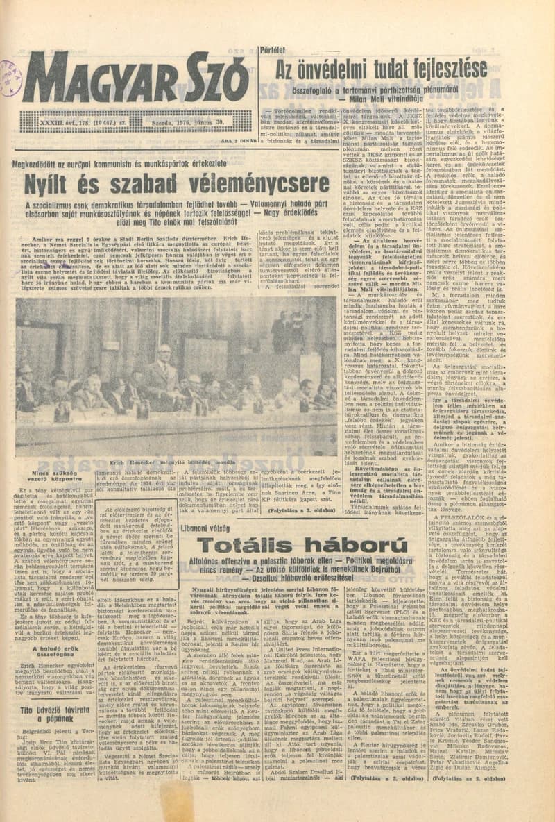 Magyar Szó, 33. évf. 1976. június 30. 178. sz. 1–20. oldal