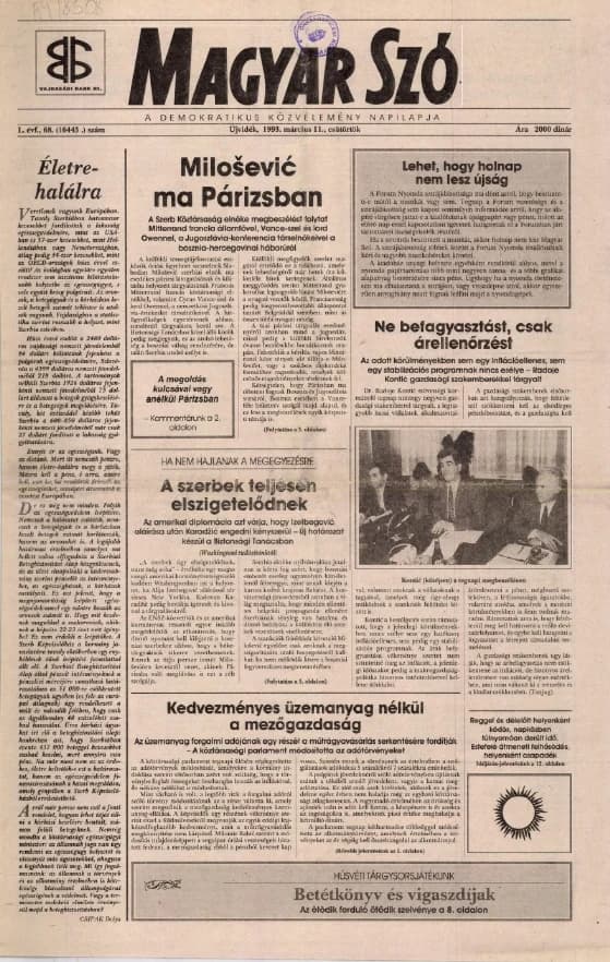 Magyar Szó, 50. évf. 1993. március 11. 68. sz. 1–16. oldal