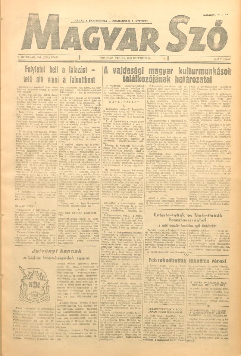 Magyar Szó, 5. évf. 1948. december 10. 294. sz. 1–4. oldal