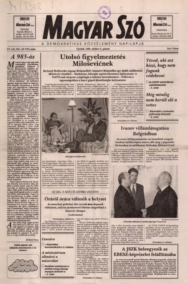 Magyar Szó, 55. évf. 1998. október 9. 241. sz. 1–16. oldal