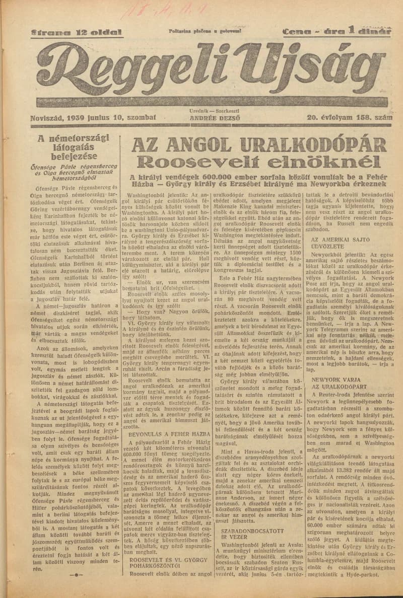 Reggeli Újság, 20. évf. 1939. június 10. 158. sz.
