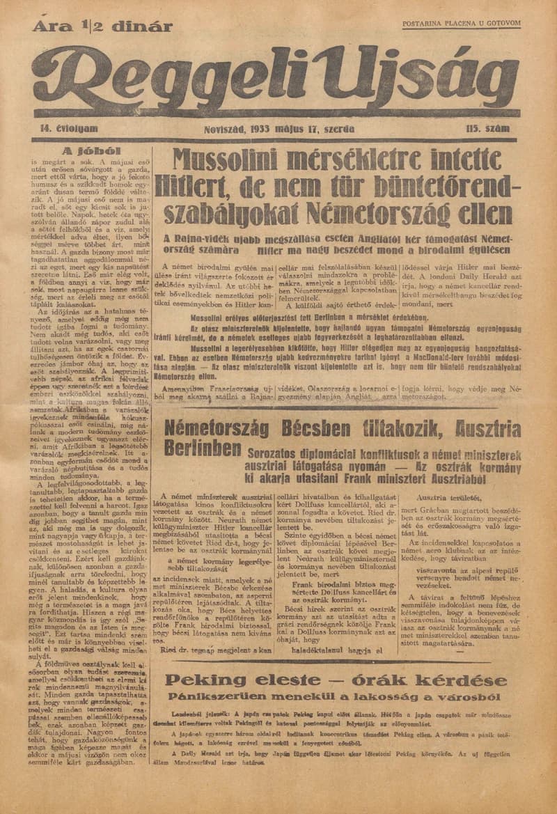 Reggeli Újság, 14. évf. 1933. május 17. 115. sz.