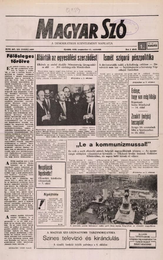 Magyar Szó, 47. évf. 1990. szeptember 13. 252. sz. 1–16. oldal