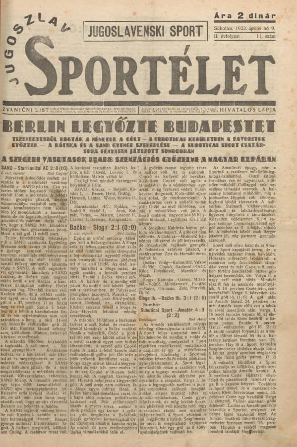 Jugoszláv sportélet, 2. évf. 1923. április 9. 11. sz.