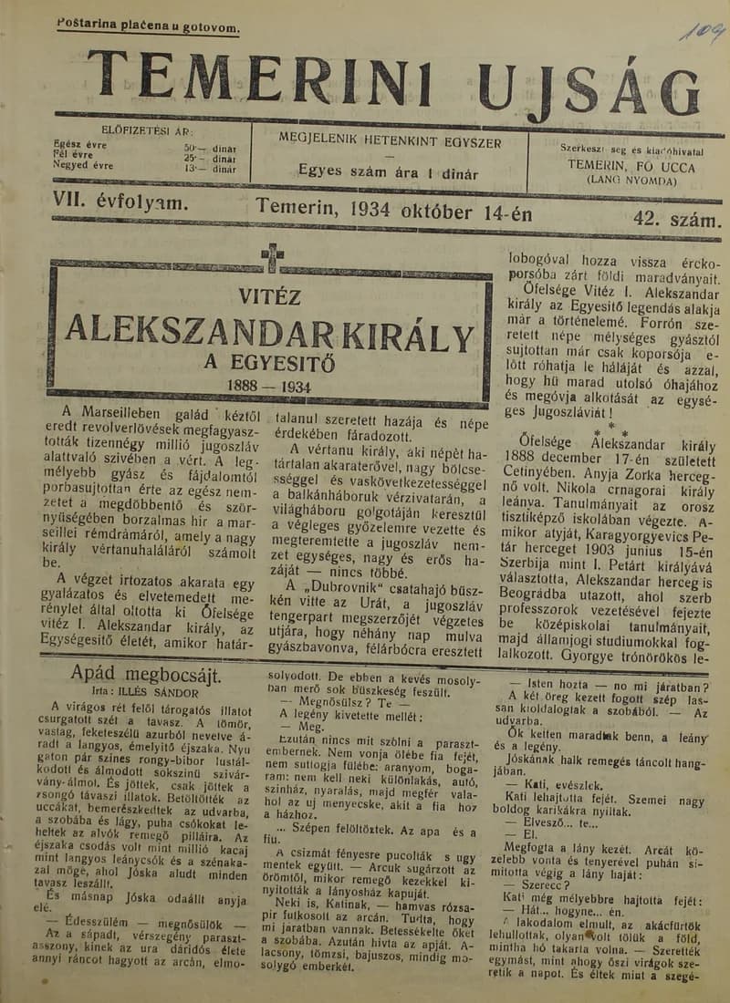 Temerini Újság 1928-1944, 7. évf. 1934. október 14. 42. sz.