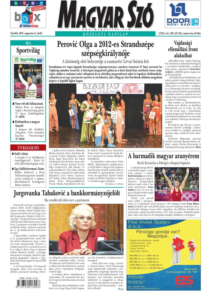 Magyar Szó, 69. évf. 2012. augusztus 6. 180. sz. 1–16. oldal